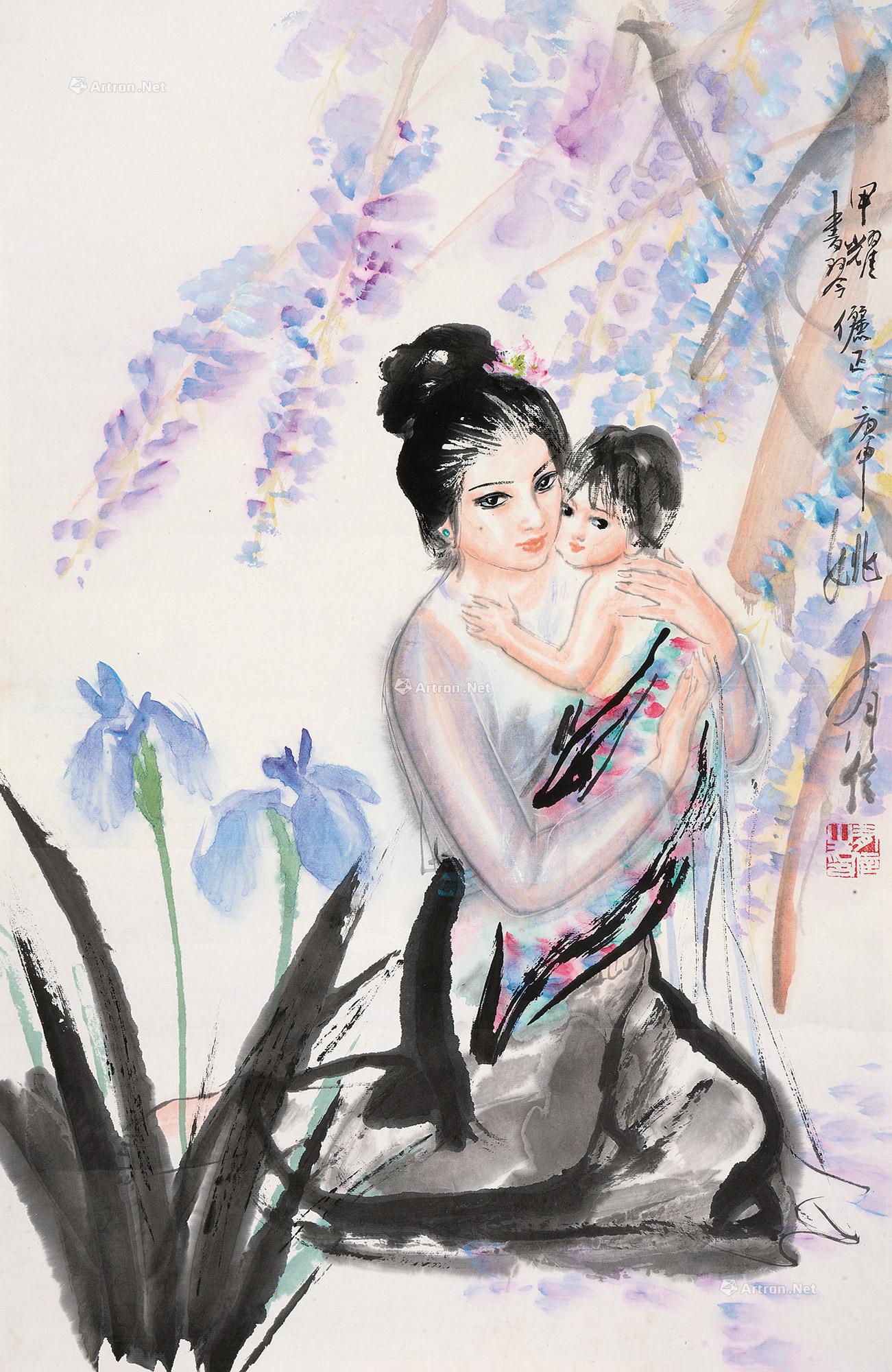 姚有信(1935～1997) 母女情 镜片 设色纸本