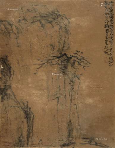 黄慎（1687～1768） 策杖看山 镜片 水墨绫本