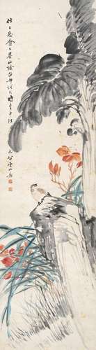 任伯年（1840～1896） 蕉荫文雀 立轴（原装裱） 设色纸本