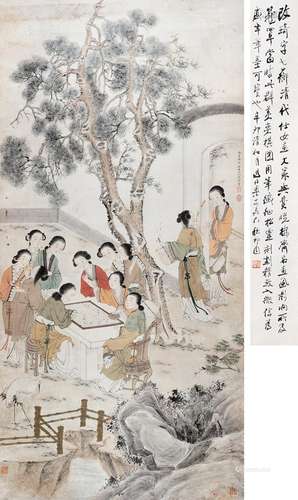 改琦（1773～1828） 群美弈棋图 立轴 设色纸本