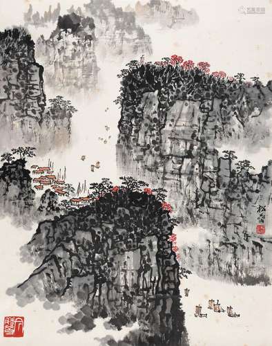 钱松嵒（1899～1985） 峡江图 立轴 设色纸本