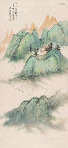 胡若思（1916～2004） 青山云起 立轴（原装裱） 设色纸本