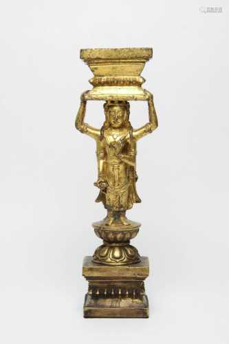明代 西藏丹薩替銅鎏金兩面佛立像
