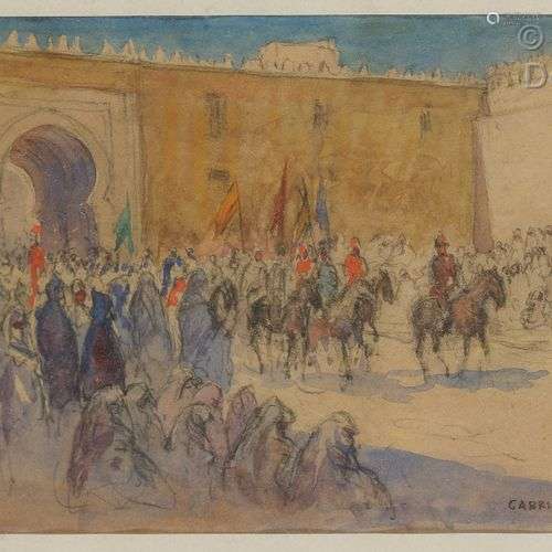 Gabriel ROUSSEAU (XIX-XXème) La sortie du Sultan Moulay Yous...