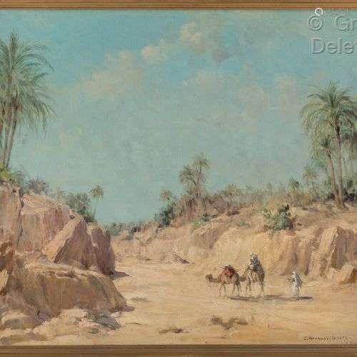 Georges GASTE (1869-1910) Chameaux dans le désert, Algérie H...