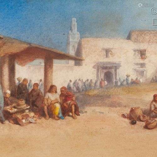 Louis TESSON (1820-1870) Marché arabe. Pastel, signé en bas ...