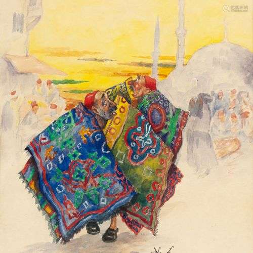 MITRITEH (XXème siècle) Les marchands de tapis, Turquie Aqua...