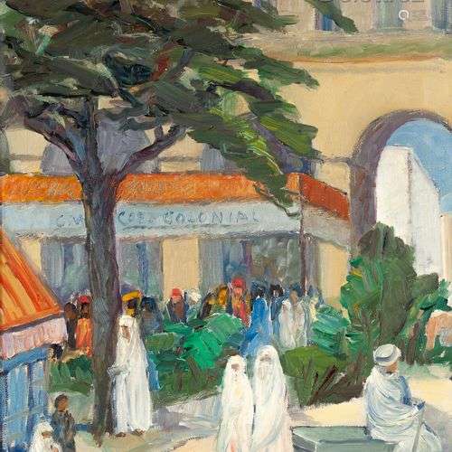 Agnès ANDERSSON (1891-?) Café animée, Alger Huile sur toile,...