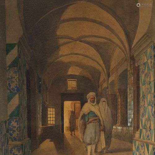 David DE NOTER (1818-1892) Patio à Alger Huile sur toile, si...