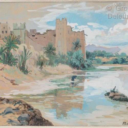 Henri PONTOY (1888-1868) Porteuse d'eau au pied de la Kasbah...