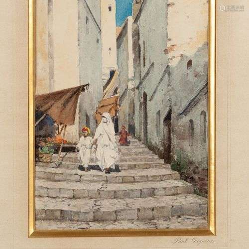 Paul GAGNEUX ( ?-1892) Rue animée dans la Kasbah d Alger Aqu...