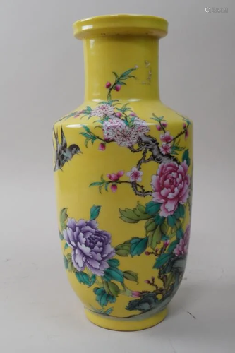 CHINESE YELLOW GROUND PORCELAIN VASE