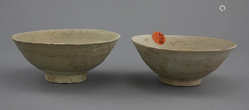 TWO POTTERY BOWLS, ARTIFACT FROM A SHIPWRECK