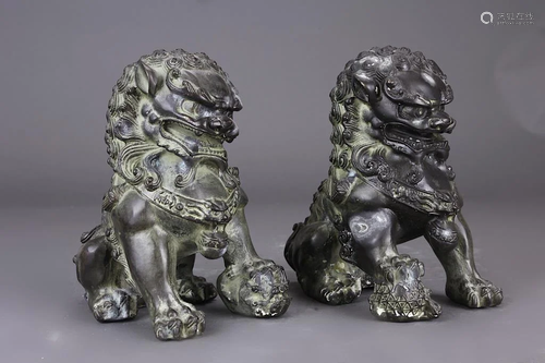 PAIR OF ANTIQUE JAPANESE METAL FOO LIONS