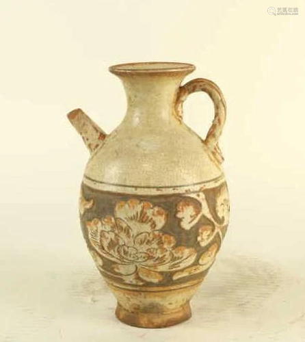 ORIENTAL CRACKLE GROUND AND IRON RED GLAZED JUG