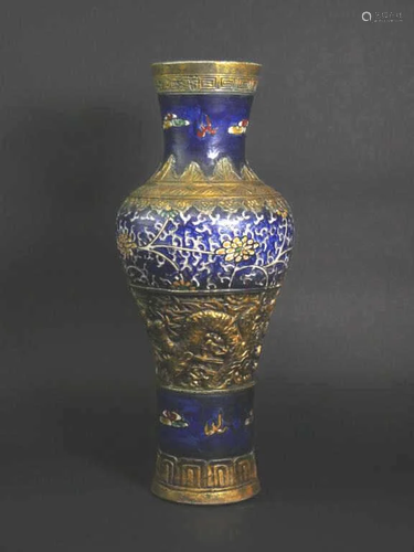 LARGE CHINESE BRONZE-MOUNTED PORCELAIN VASE