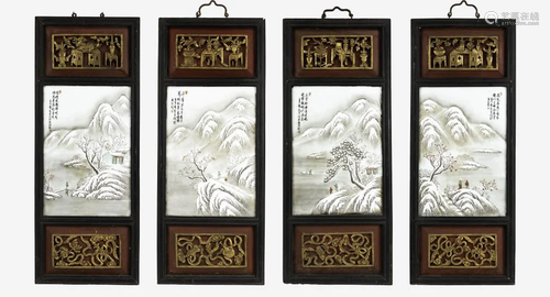 SET OF FOUR CHINESE PORCELAIN HANGING PANELS