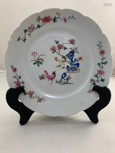 ANTIQUE CHINESE FAMILLE ROSE ROOSTER PLATE