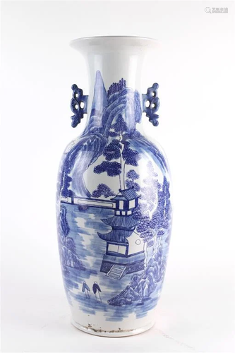 CHINESE BLUE AND WHITE LANDSCAPE VASE