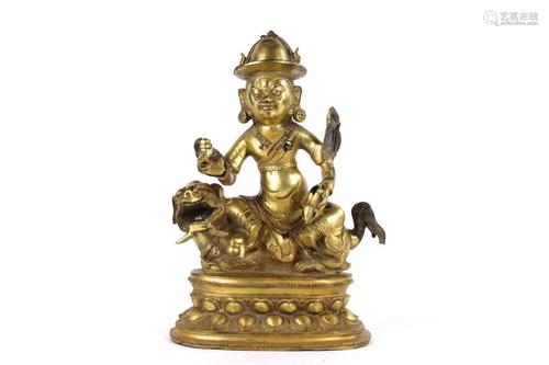 ANTIQUE GILT BRONZE FIGURE OF YONTEN GYALPO