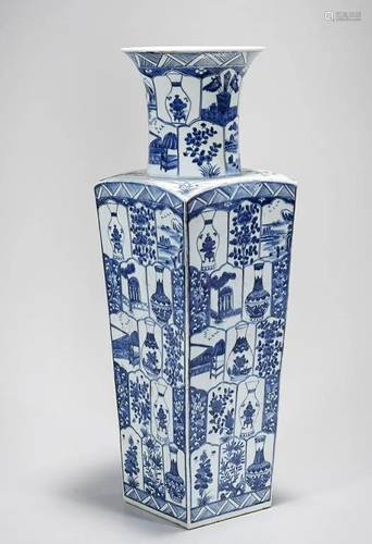 CHINESE BLUE AND WHITE SQUARE VASE