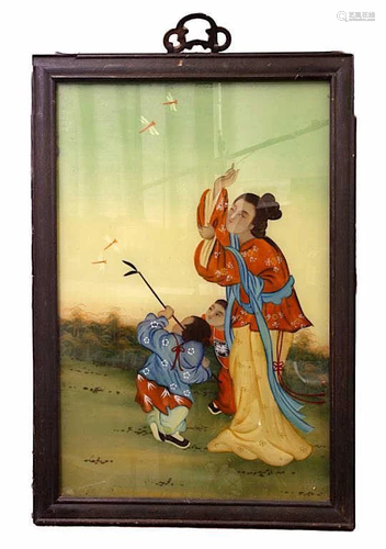 CHINESE REVERSE PAINTING GLASS PLAQUE