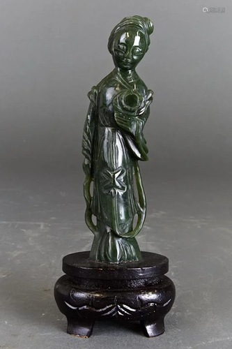 CHINESE CARVED SPINACH JADE BEAUTY