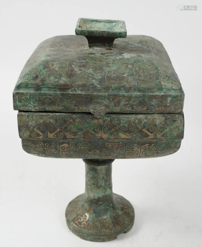 ANTIQUE CHINESE CEREMONIAL BRONZE VESSEL AND…