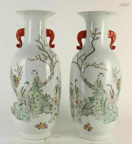 PAIR OF CHINESE FAMILLE ROSE VASES