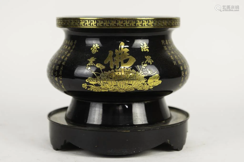 CHINESE BRONZE CENSER WITH PLINTH