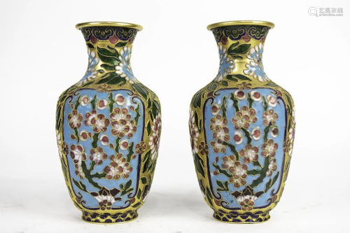 PAIR OF CHINESE CLOISONNE VASES