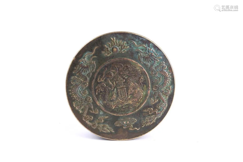 CHINESE CARVED BRONZE ROUND BOX WITH COVER