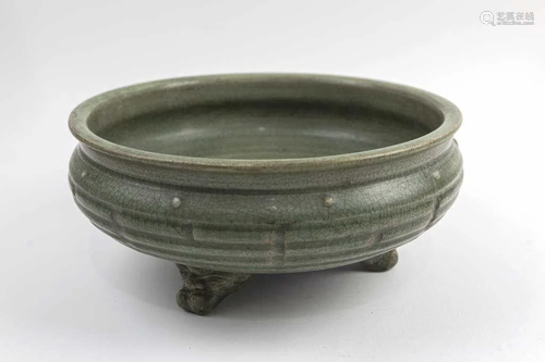 CHINESE MING DARK GREEN GLAZED TRIPOD CENSER