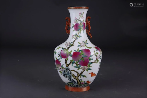 CHINESE FAMILLE ROSE PEACH VASE