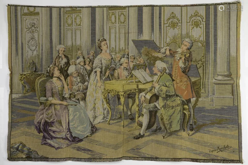 FRENCH NEEDLEPOINT TAPESTRY OF A NOBLE PARTY