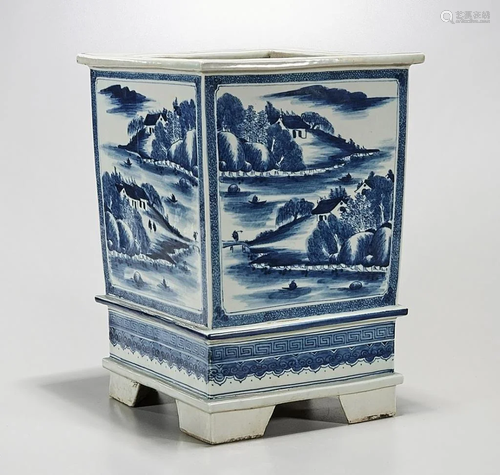 CHINESE BLUE AND WHITE SQUARE PLANTER