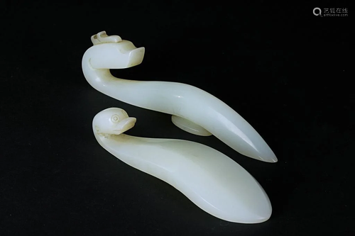 TWO CHINESE WHITE JADE DRESS HOOKS