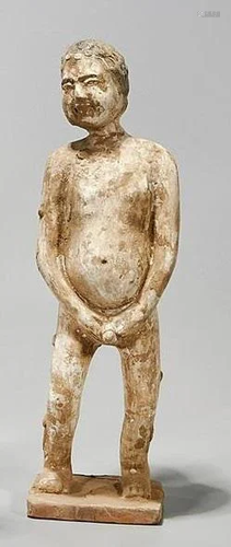 ANTIQUE CHINESE POTTERY FIGURE OF A NAKED MAN