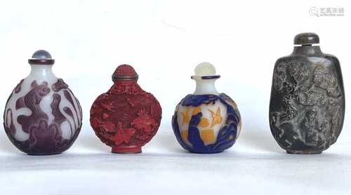 GROUP OF FOUR ANTIQUE CHINESE SNUFF BOTTLES