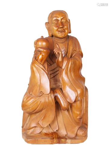 ANTIQUE CARVED HUALI WOOD OF SEATED MYSTIC