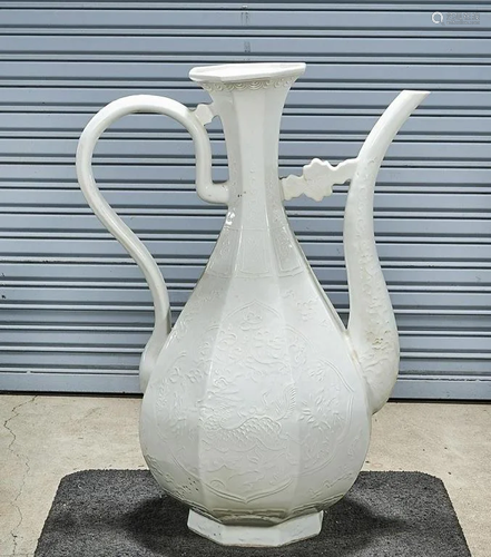 LARGE CHINESE WHITE GLAZED EWER