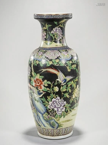 TALL CHINESE FAMILLE NOIRE VASE