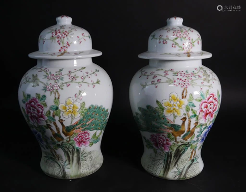 PAIR OF REPUBLIC PERIOD CHINESE FAMILLE ROSE JARS