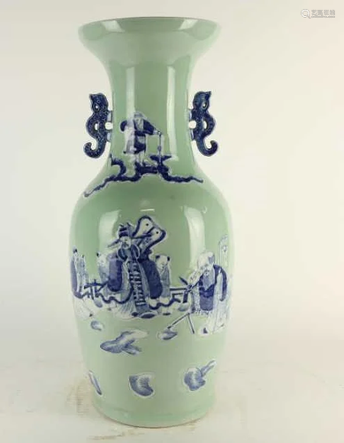 CHINESE BLUE AND CELADON VASE