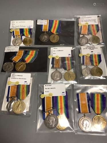 Nine WW1 BWM & Victory medal pairs;M-341626 Pte W.H.White AS...