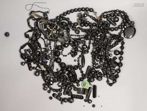 A quantity of assorted mainly jet jewellery including cross ...