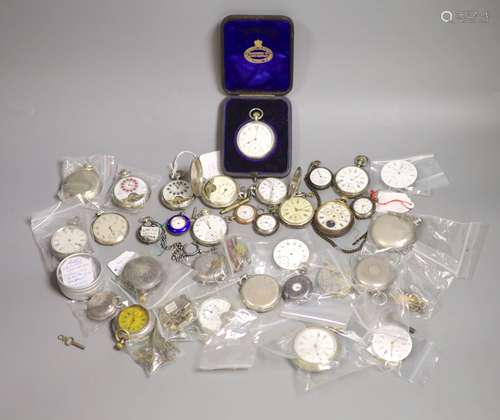 A quantity of pocket watches, movements etc. including three...