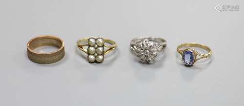 Two 9ct gold and gem set dress rings including white gold & ...