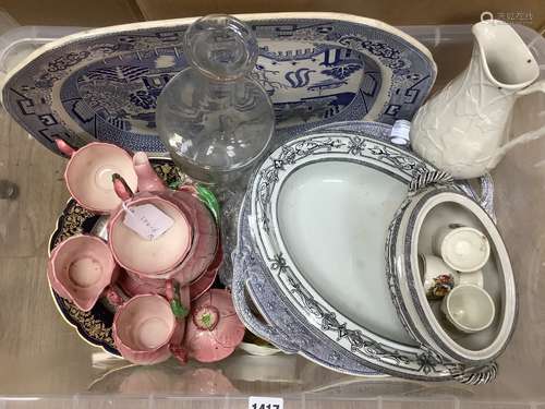 A Carltonware part tea set, blue and white items, limoges pl...