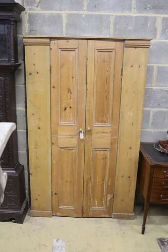 A Victorian pine two door cabinet, width 113cm, depth 25cm, ...